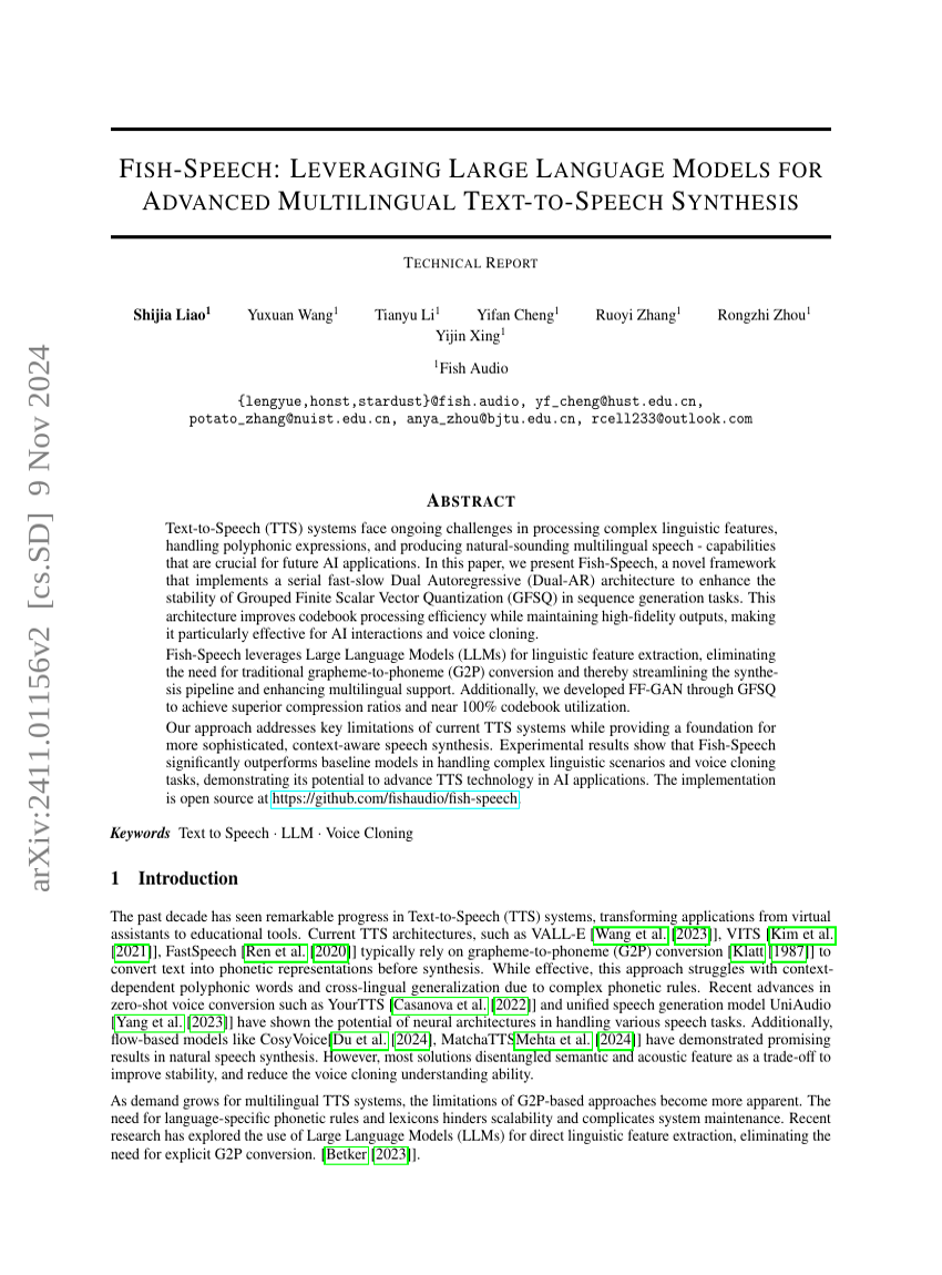 Fish-Speech: Leveraging Large Language Models for Advanced Multilingual Text-to-Speech Synthesis