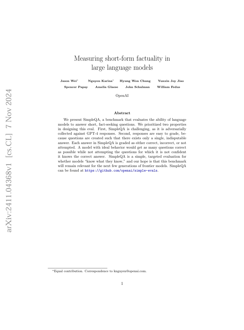 Measuring short-form factuality in large language models