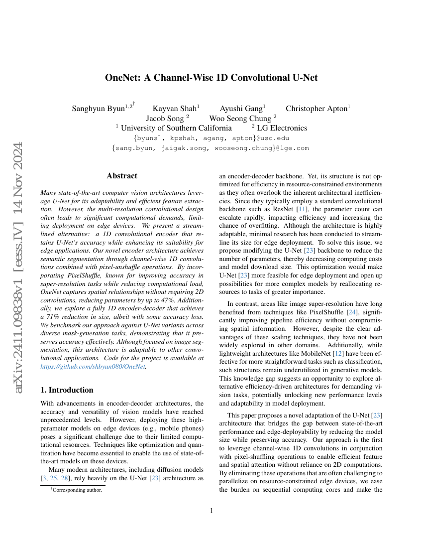OneNet:一种通道感知的一维卷积U-Net