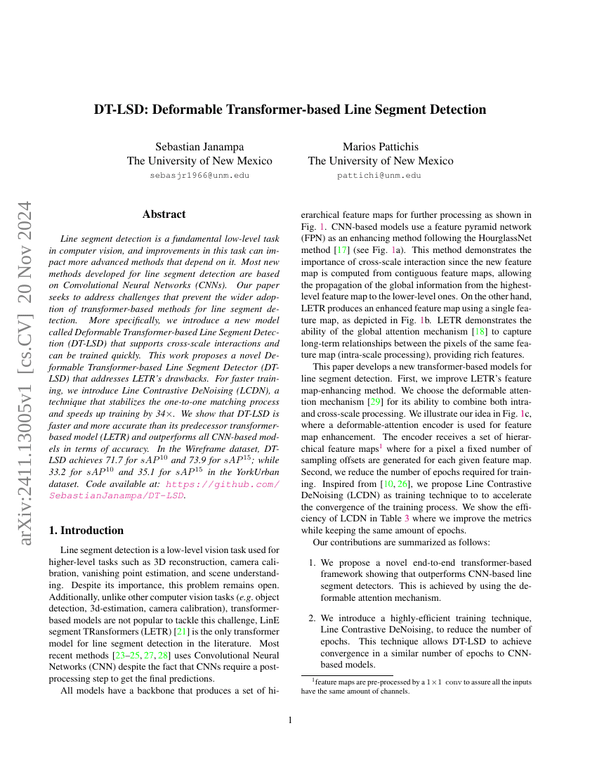 DT-LSD:基于可变形Transformer的线段检测