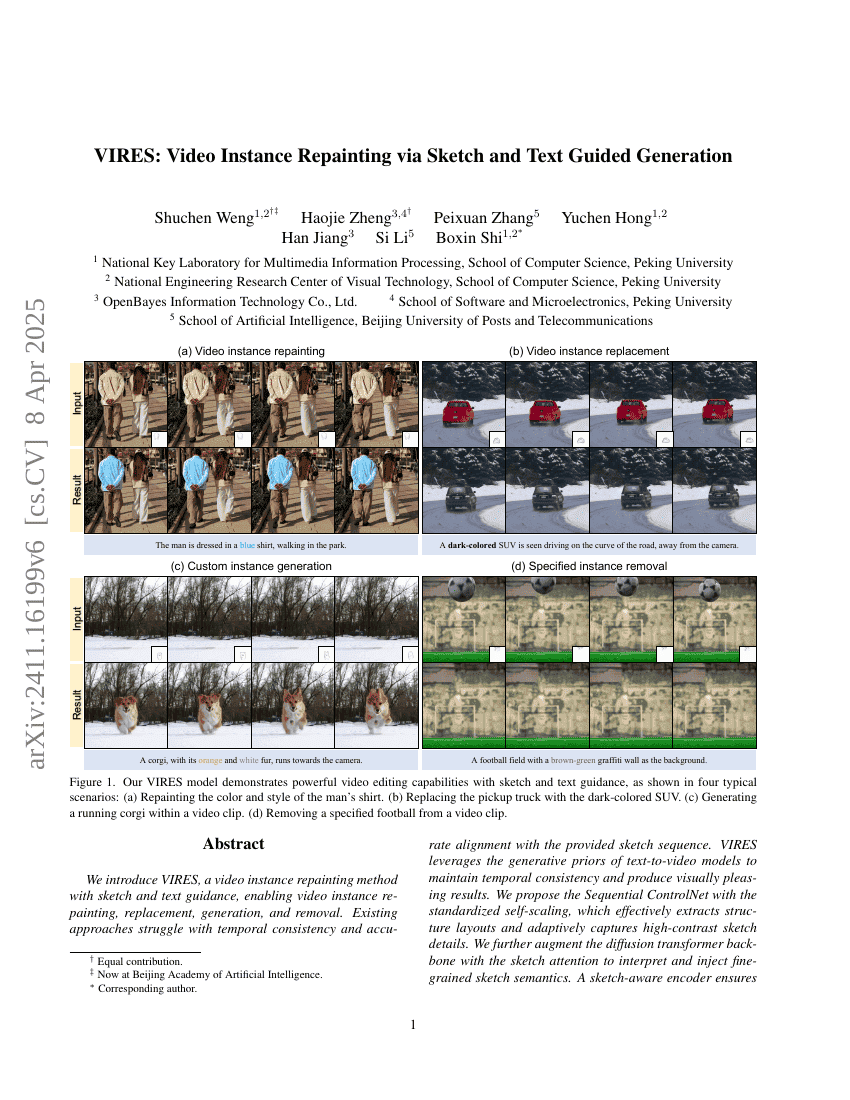VIRES: Video Instance Repainting via Sketch and Text Guided Generation