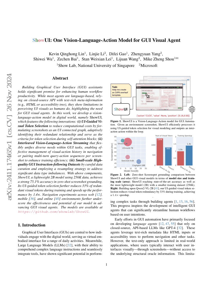 ShowUI：面向GUI视觉Agent的统一视觉-语言-动作模型