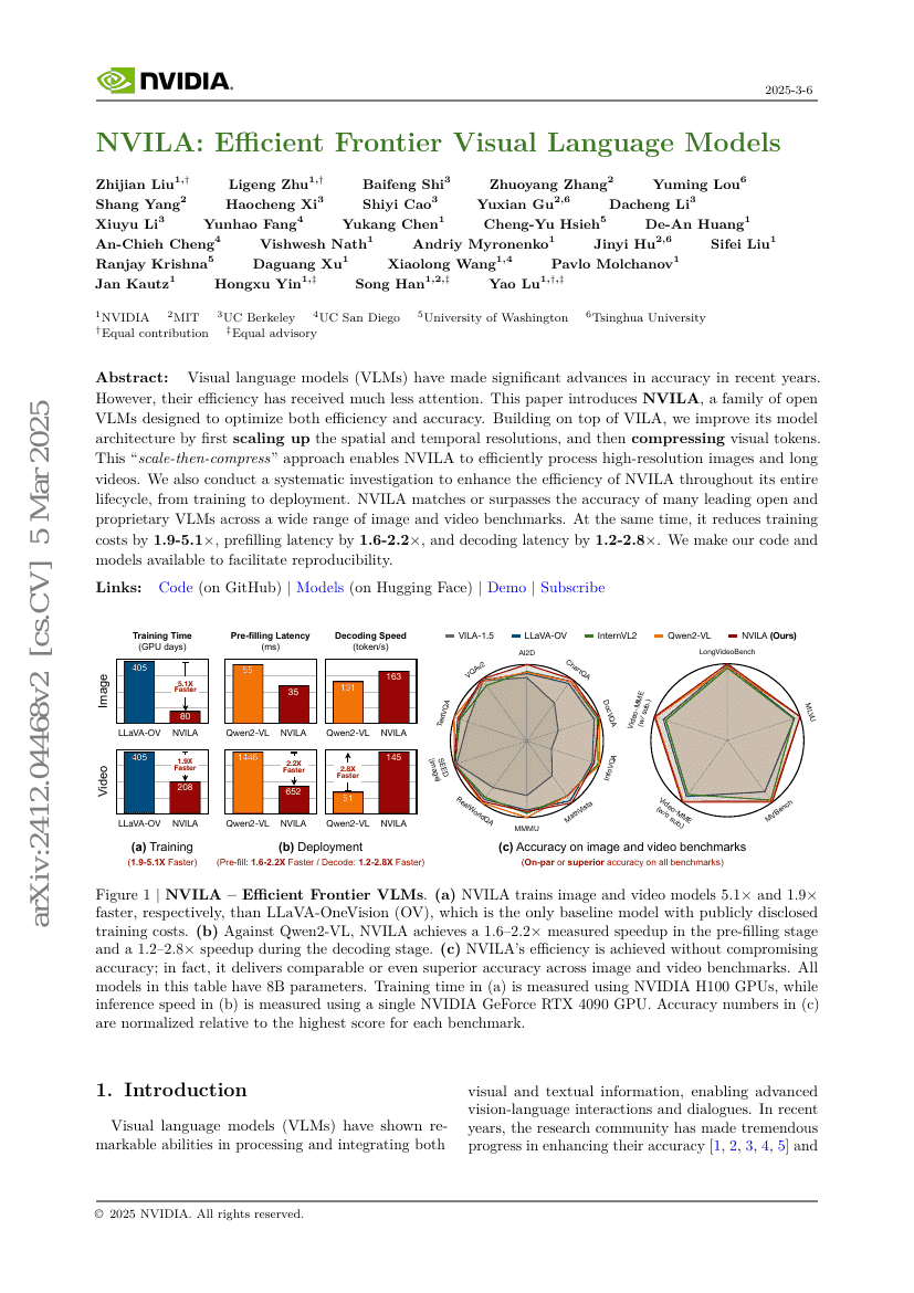 NVILA:高效前沿视觉语言模型