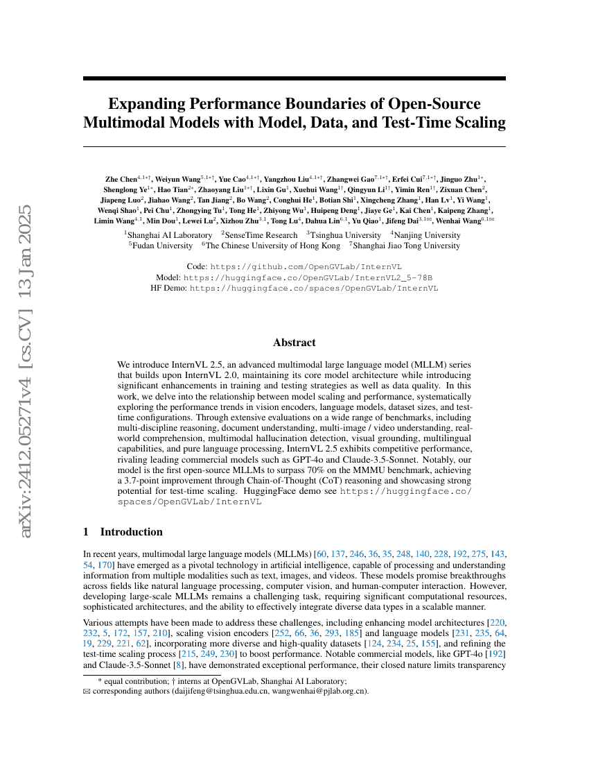 通过模型、数据和测试时扩展，拓展开源多模态模型的性能边界
