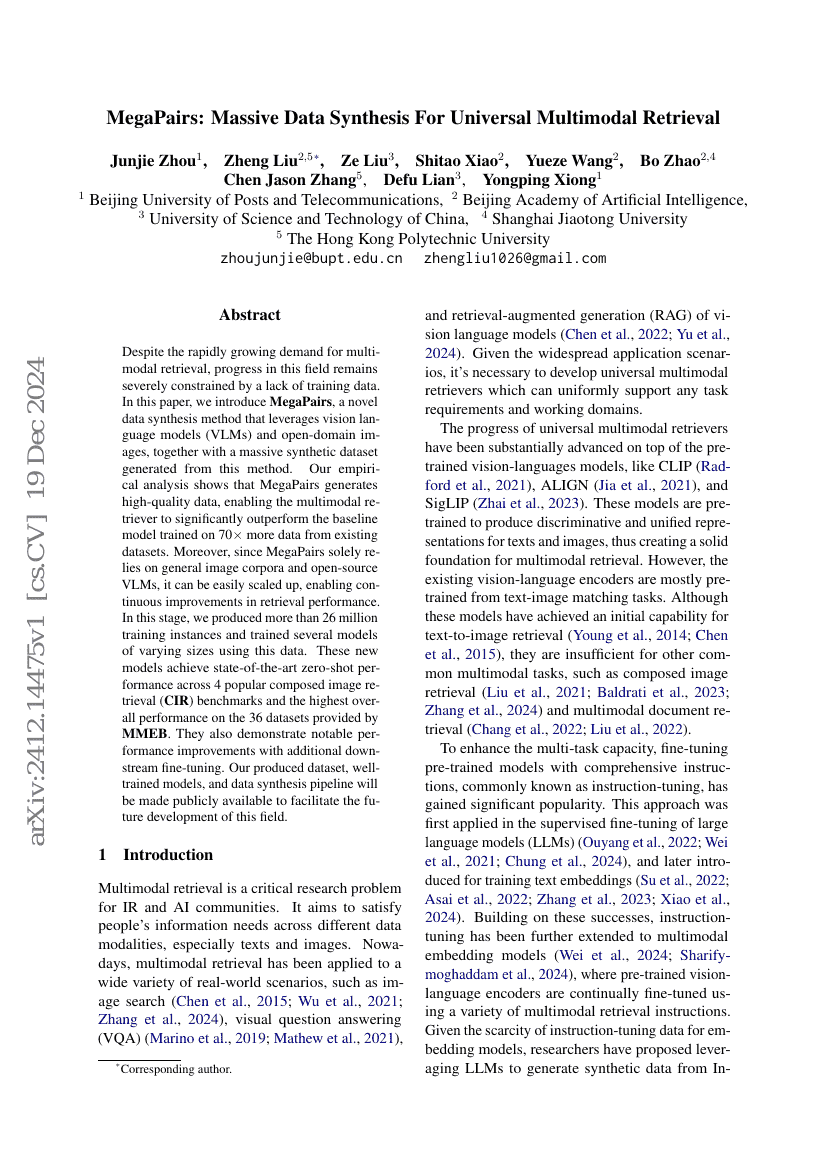 MegaPairs：面向通用多模态检索的大规模数据合成