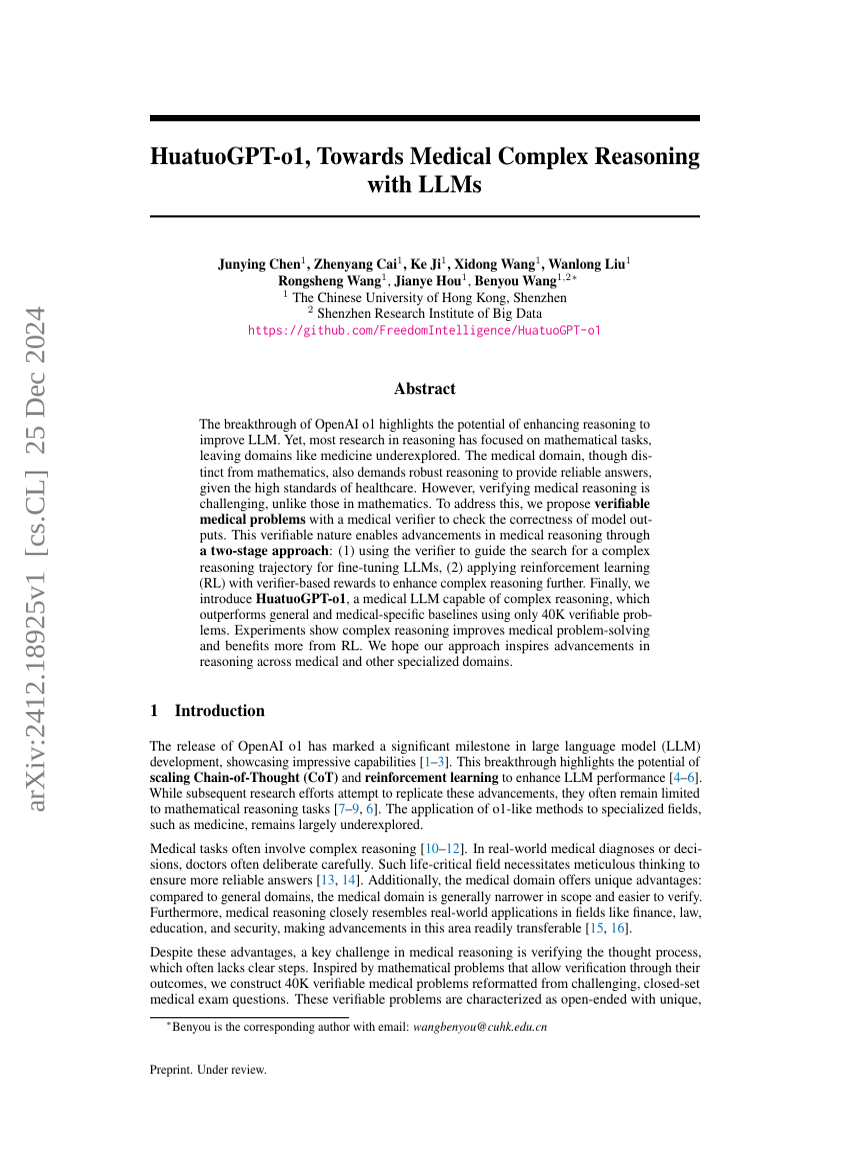 HuatuoGPT-o1, Towards Medical Complex Reasoning with LLMs