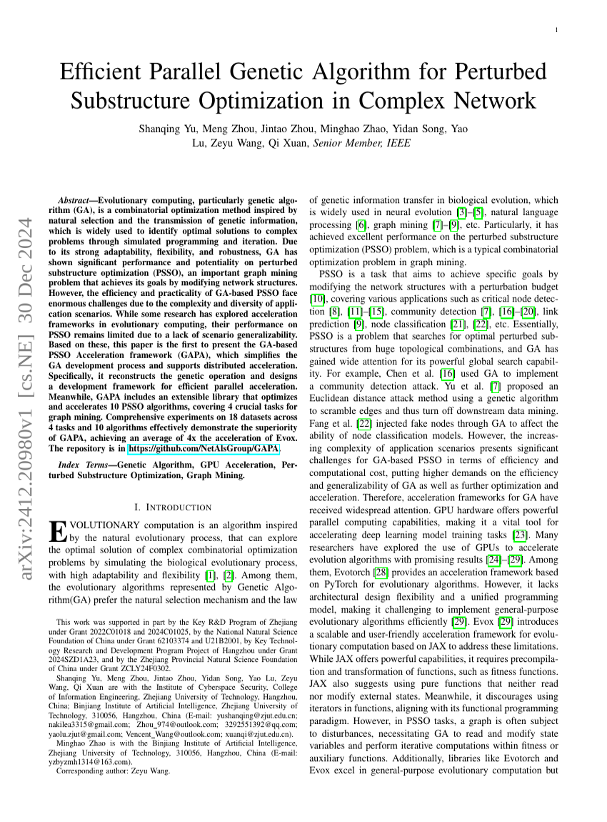 Efficient Parallel Genetic Algorithm for Perturbed Substructure Optimization in Complex Network