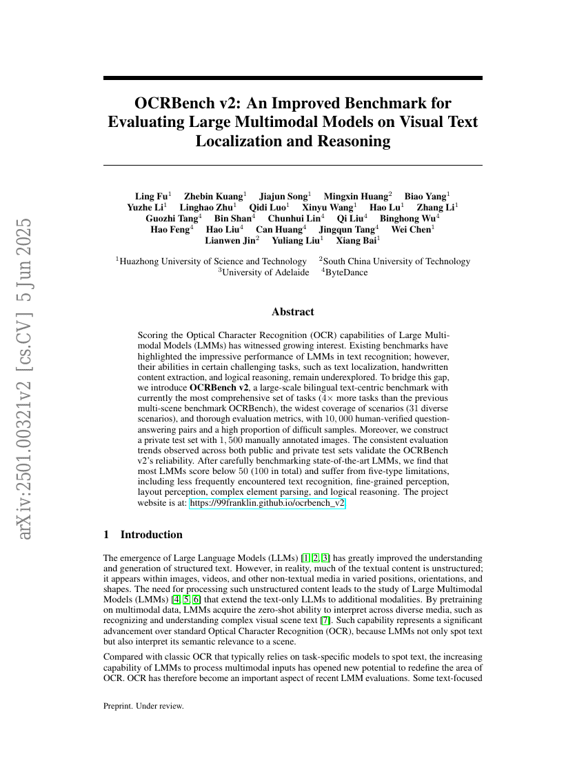 OCRBench v2:用于评估大型多模态模型在视觉文本定位和推理上的改进基准