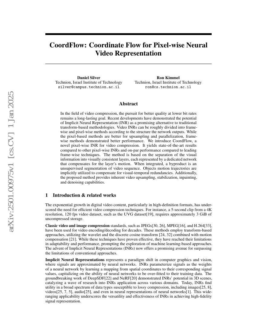 CoordFlow:用于像素级神经视频表示的坐标流