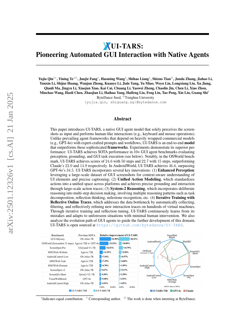 UI-TARS: Pioneering Automated GUI Interaction with Native Agents