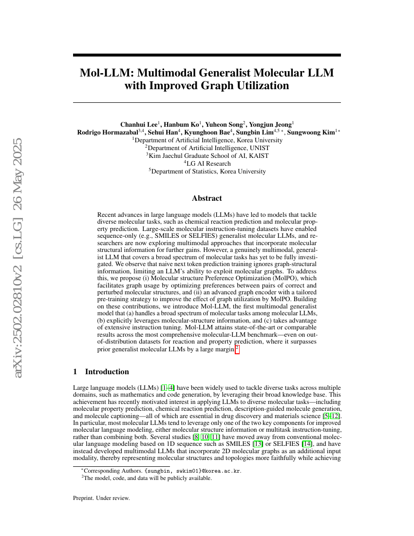 Mol-LLM:具有改进图结构利用能力的多模态通用分子LLM