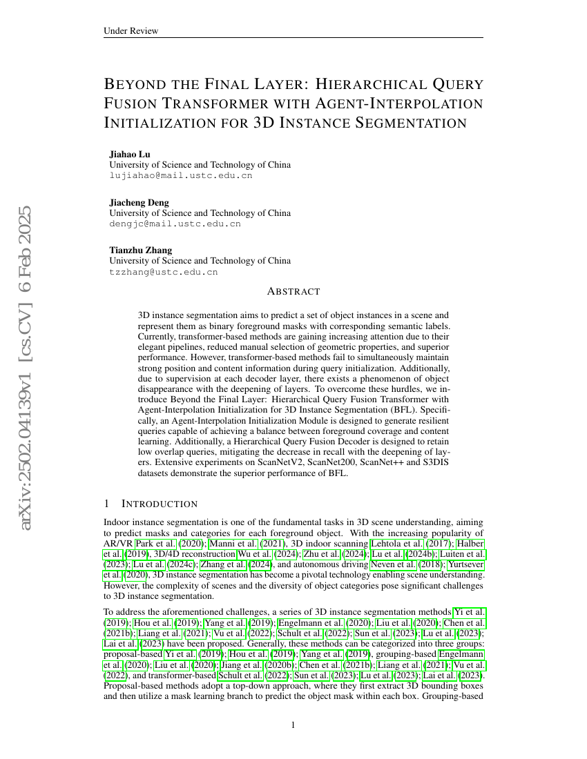 超越最后一层:基于Agent插值初始化的分层查询融合Transformer用于3D实例分割