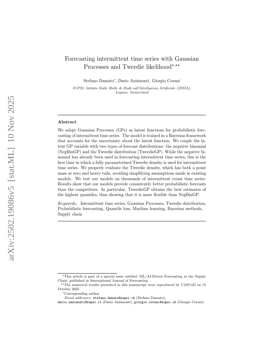 Forecasting intermittent time series with Gaussian Processes and Tweedie likelihood