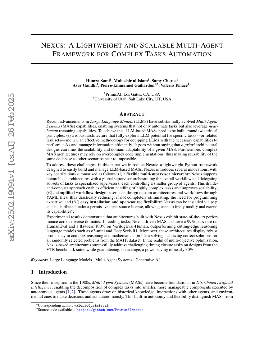 Nexus：一种轻量级且可扩展的多Agent框架，用于复杂任务自动化