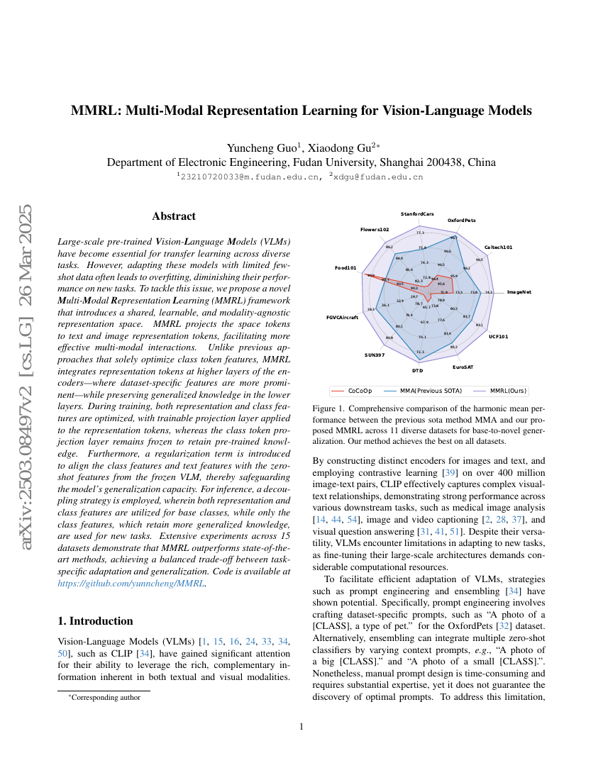 MMRL:面向视觉-语言模型的多模态表示学习