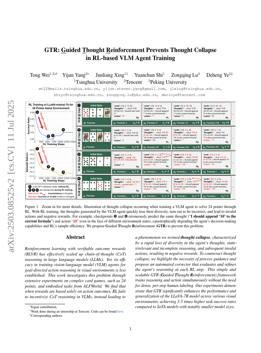 GTR: Guided Thought Reinforcement Prevents Thought Collapse in RL-based VLM Agent Training