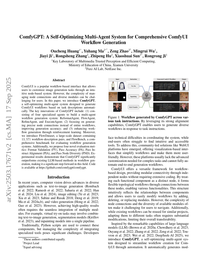 ComfyGPT: A Self-Optimizing Multi-Agent System for Comprehensive ComfyUI Workflow Generation