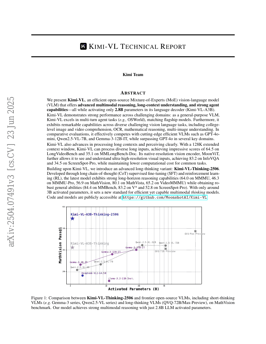 Kimi-VL 技术报告
