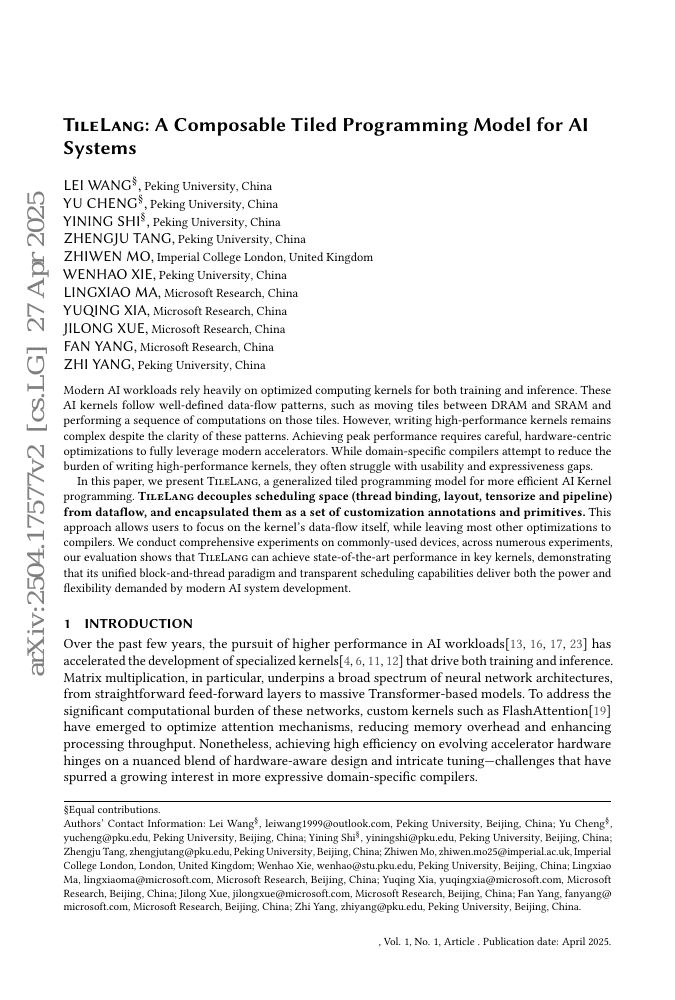 TileLang: A Composable Tiled Programming Model for AI Systems