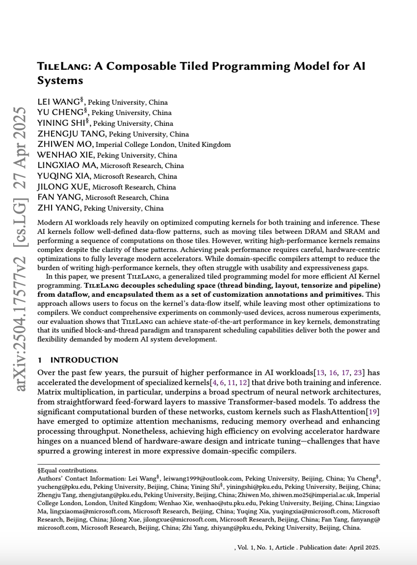 TileLang: A Composable Tiled Programming Model for AI Systems