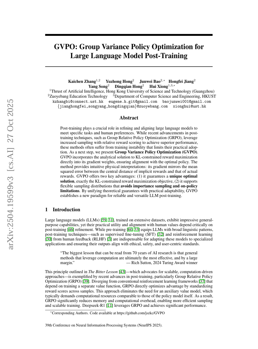 GVPO: Group Variance Policy Optimization for Large Language Model Post-Training