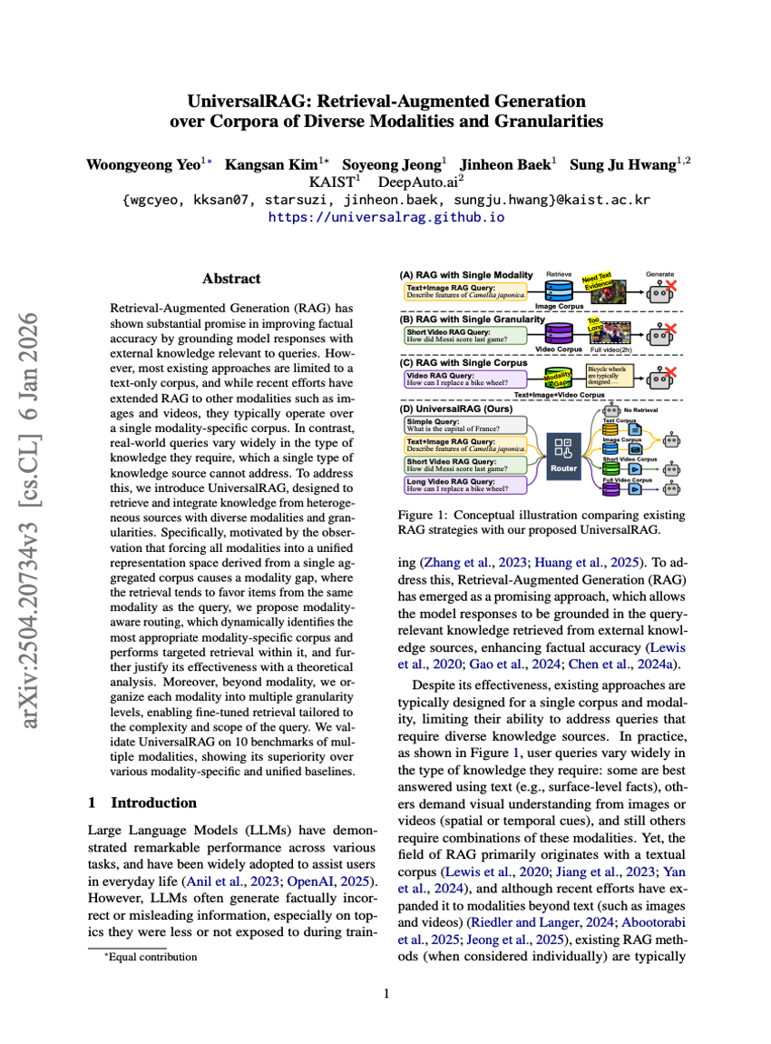 UniversalRAG: Retrieval-Augmented Generation über Korpora unterschiedlicher Modalitäten und Granularitäten