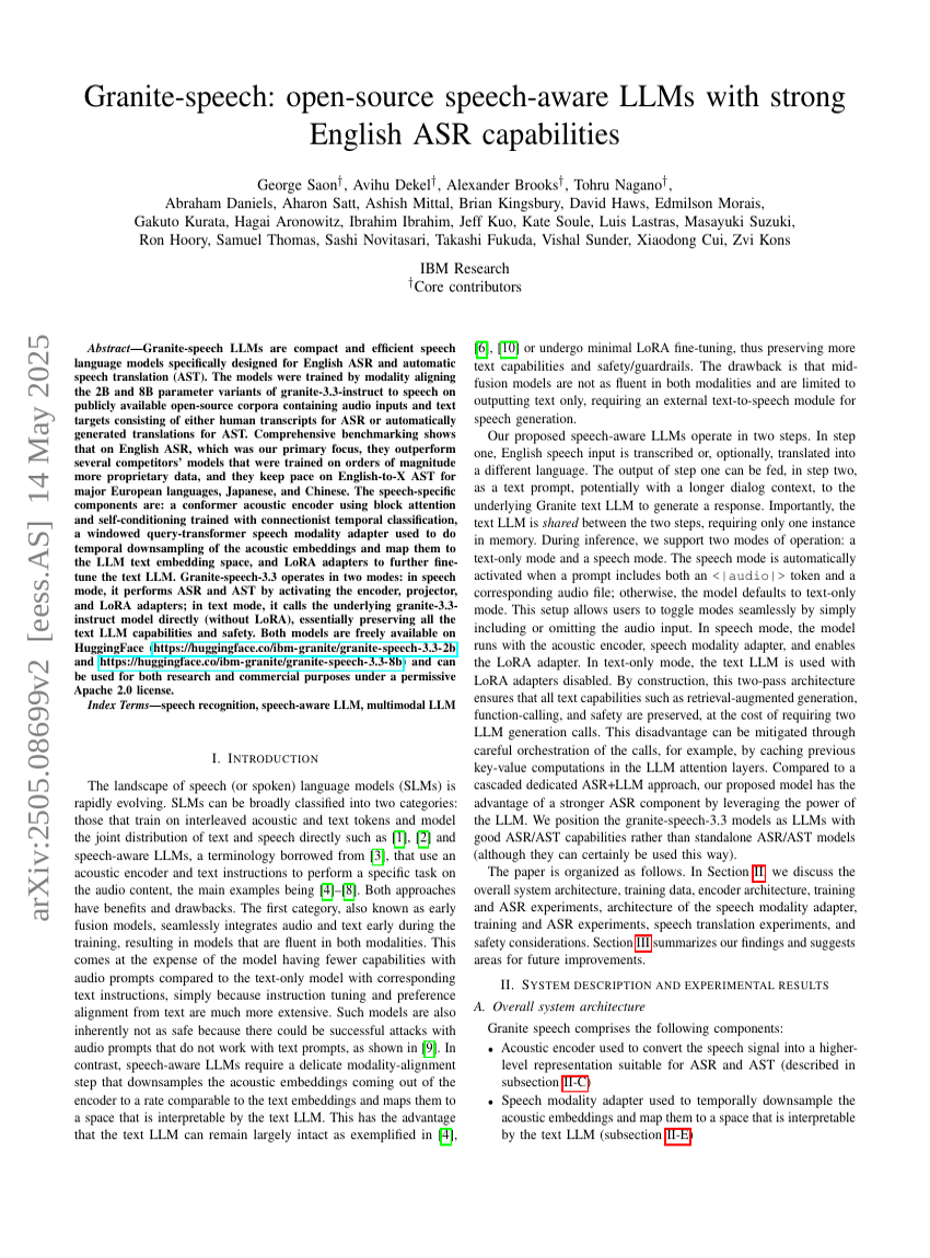 Granite-speech: open-source speech-aware LLMs with strong English ASR capabilities