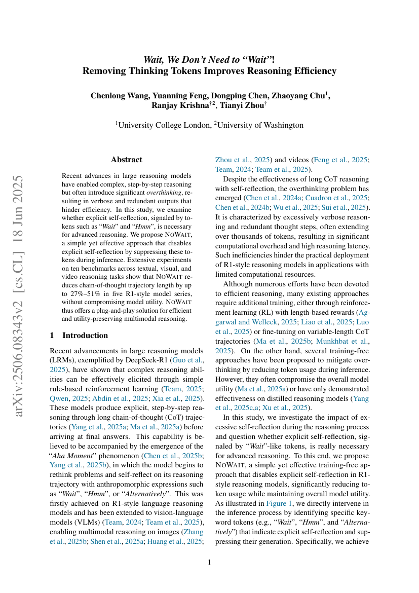Wait, We Don't Need to "Wait"! Removing Thinking Tokens Improves
  Reasoning Efficiency