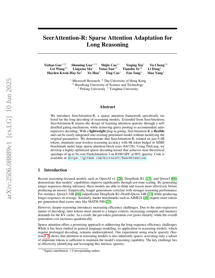 SeerAttention-R: Sparse Attention Adaptation for Long Reasoning