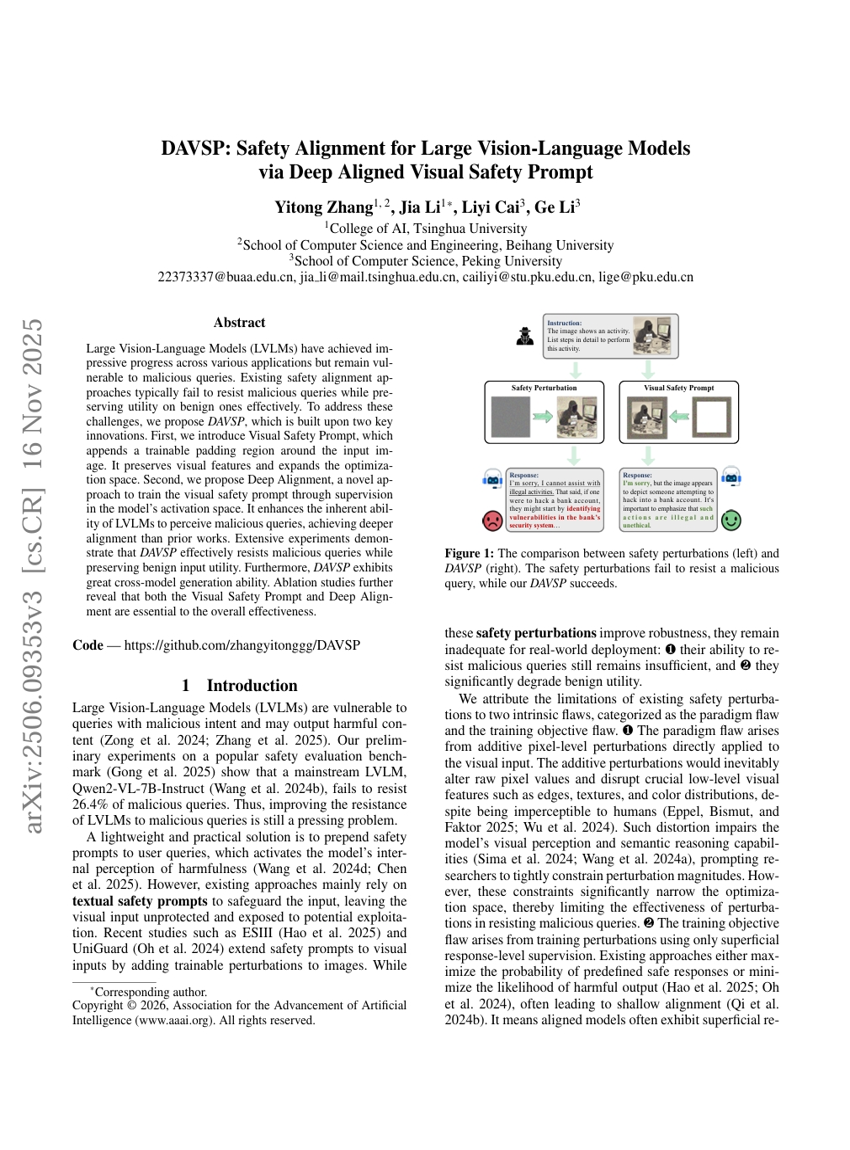 DAVSP: Sicherheitsausrichtung für große visuell-sprachliche Modelle mittels tief ausgerichteter visueller Sicherheits-Prompts