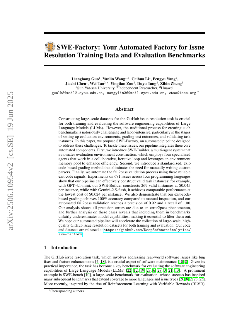 SWE-Factory: Your Automated Factory for Issue Resolution Training Data
  and Evaluation Benchmarks