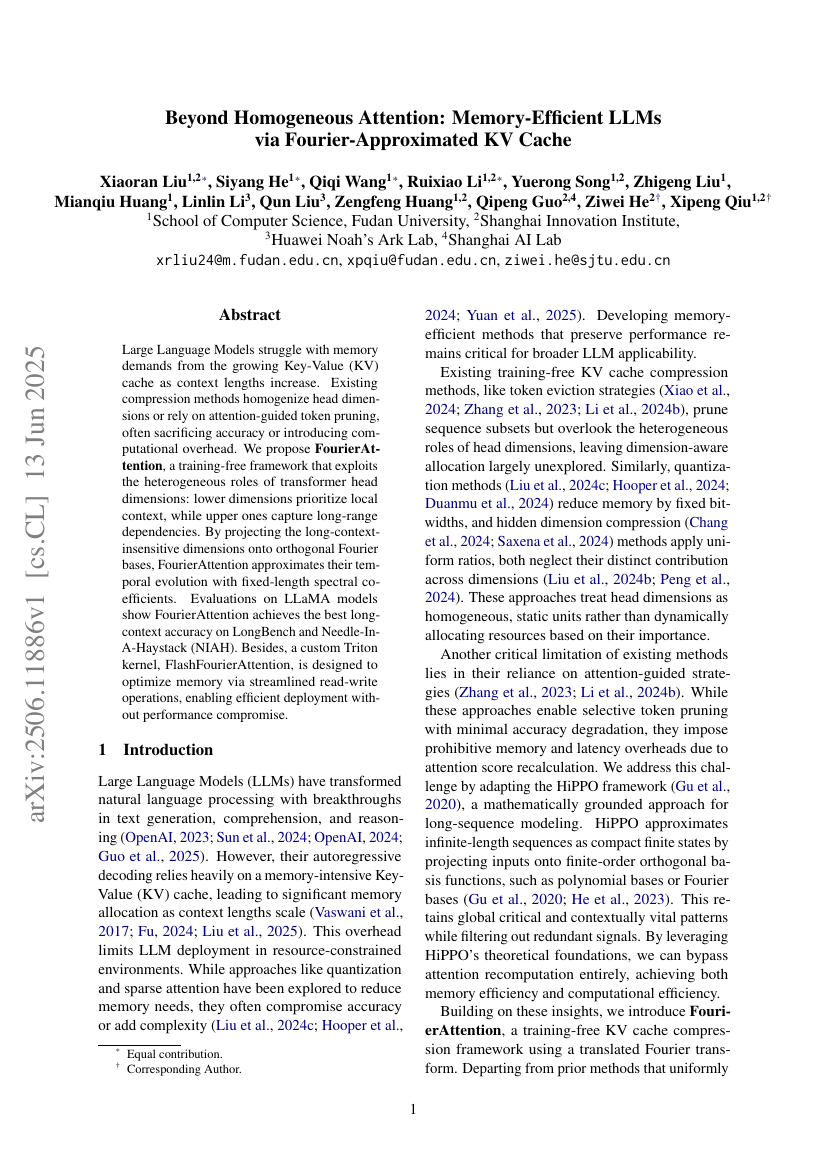Beyond Homogeneous Attention: Memory-Efficient LLMs via
  Fourier-Approximated KV Cache
