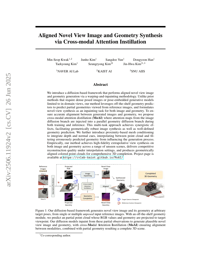 Aligned Novel View Image and Geometry Synthesis via Cross-modal
  Attention Instillation