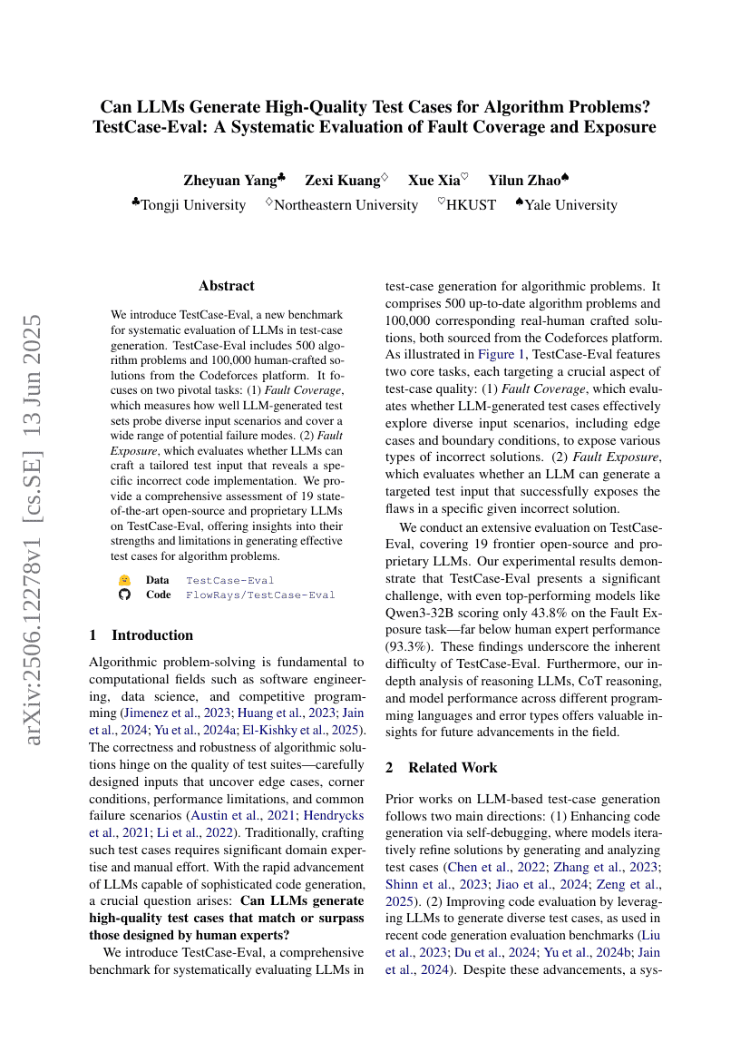 Can LLMs Generate High-Quality Test Cases for Algorithm Problems?
  TestCase-Eval: A Systematic Evaluation of Fault Coverage and Exposure