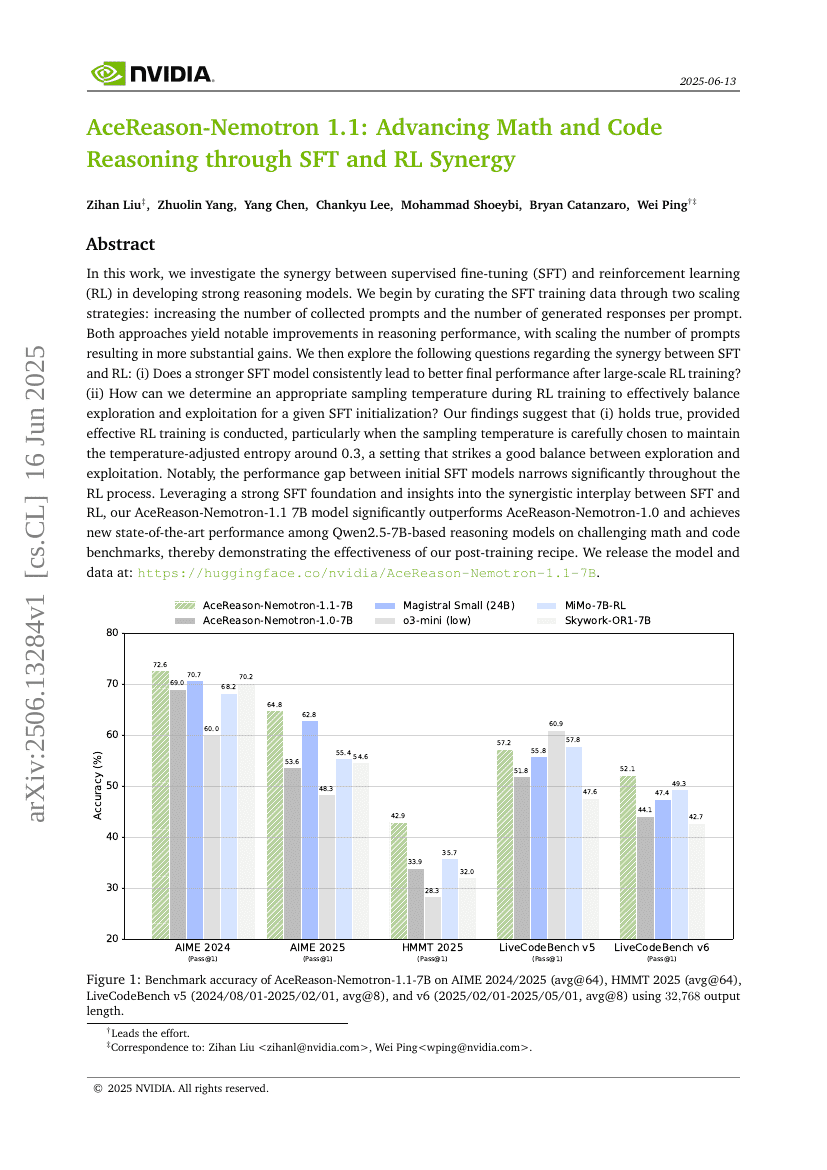 AceReason-Nemotron 1.1: Advancing Math and Code Reasoning through SFT
  and RL Synergy