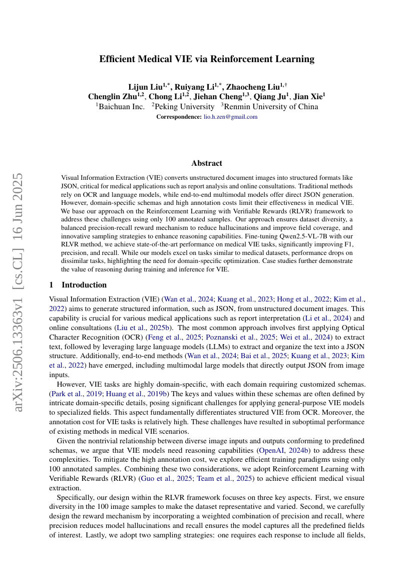 Efficient Medical VIE via Reinforcement Learning