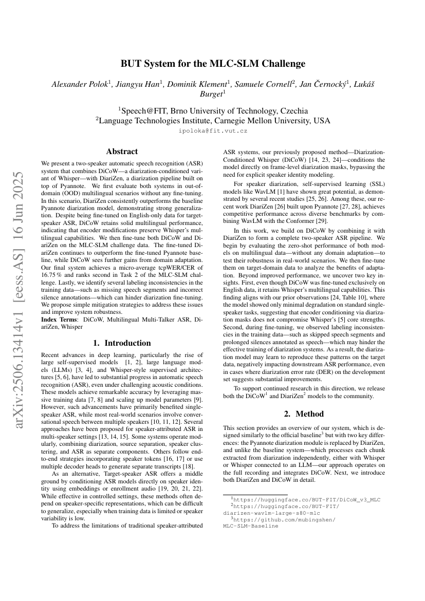 BUT System for the MLC-SLM Challenge
