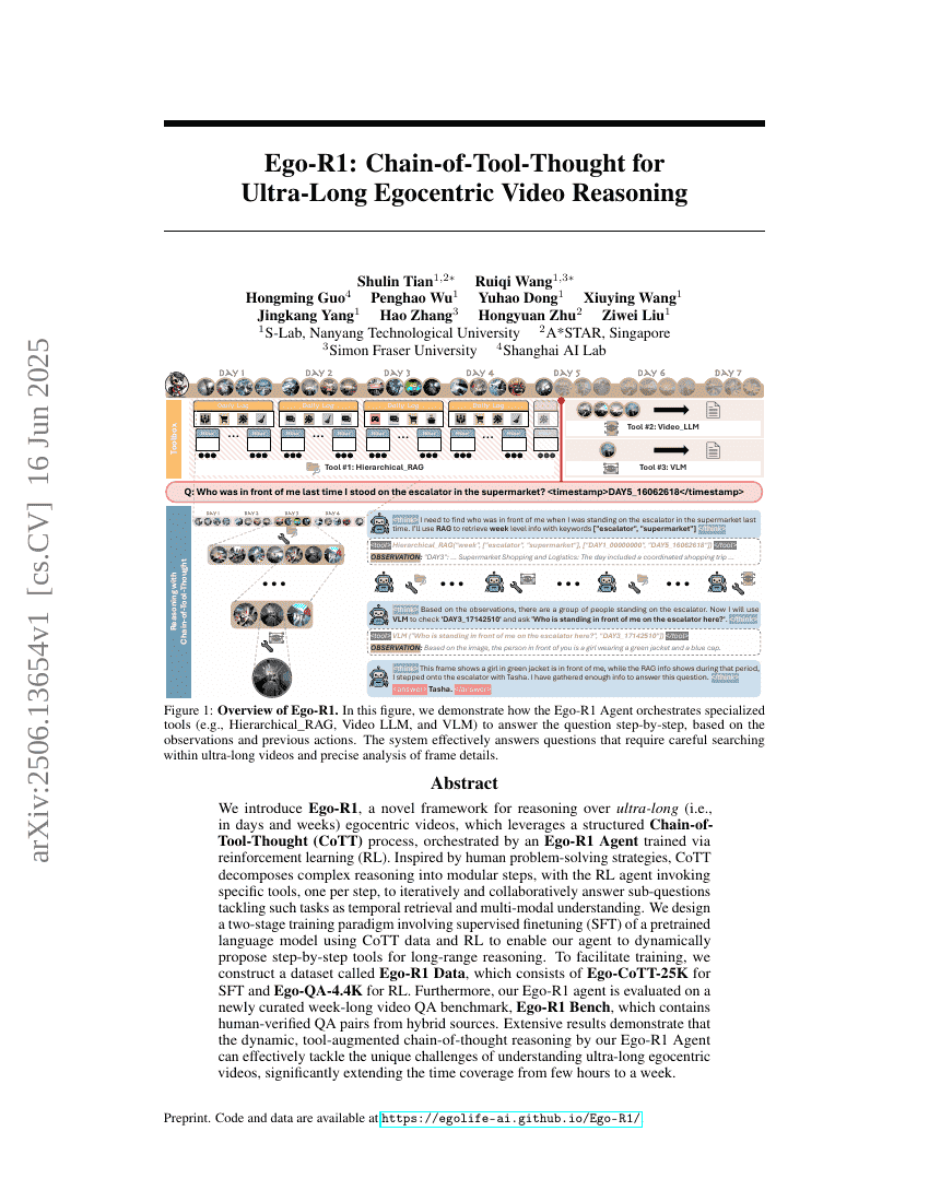 Ego-R1: Chain-of-Tool-Thought for Ultra-Long Egocentric Video Reasoning