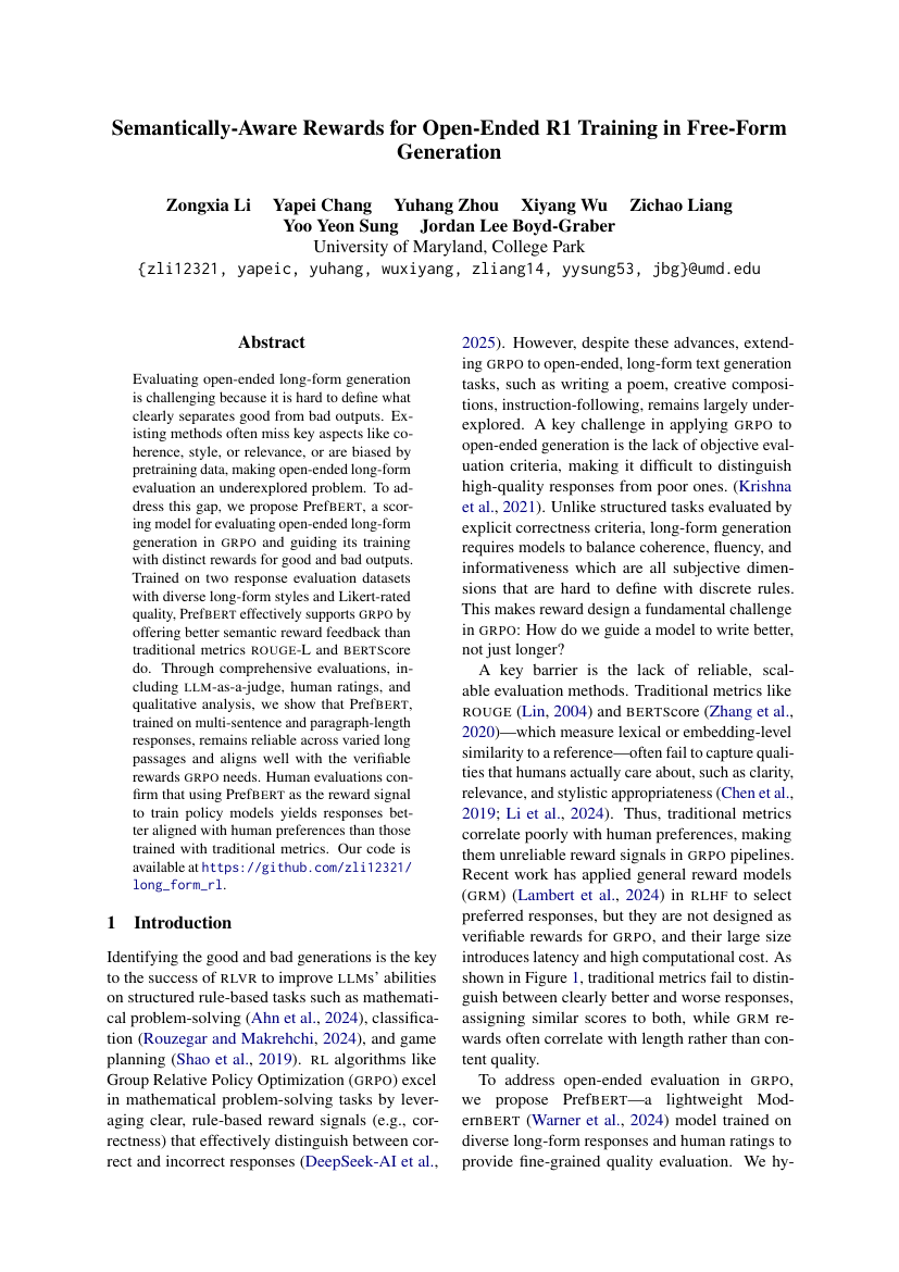Semantically-Aware Rewards for Open-Ended R1 Training in Free-Form
  Generation