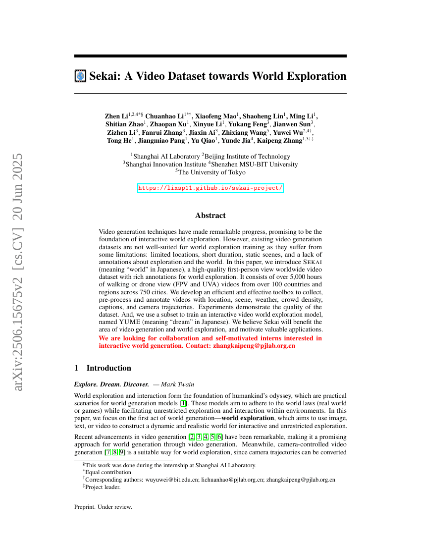 Sekai: A Video Dataset towards World Exploration