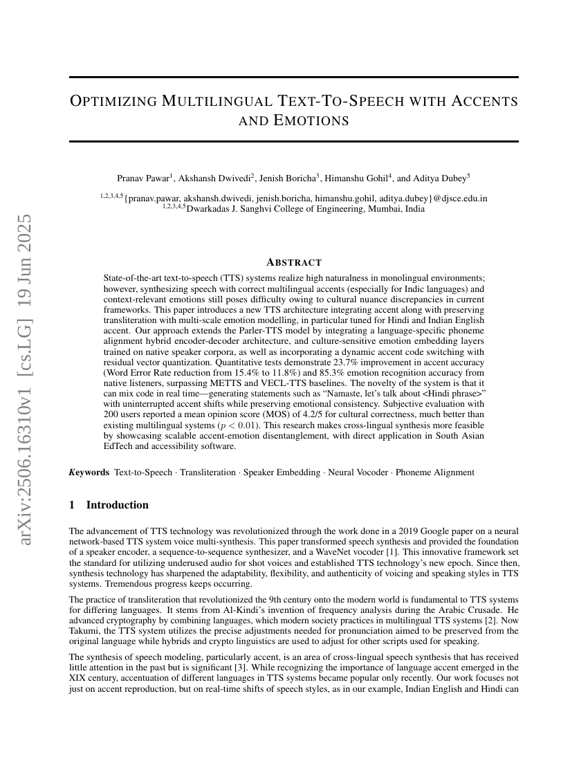 Optimizing Multilingual Text-To-Speech with Accents & Emotions