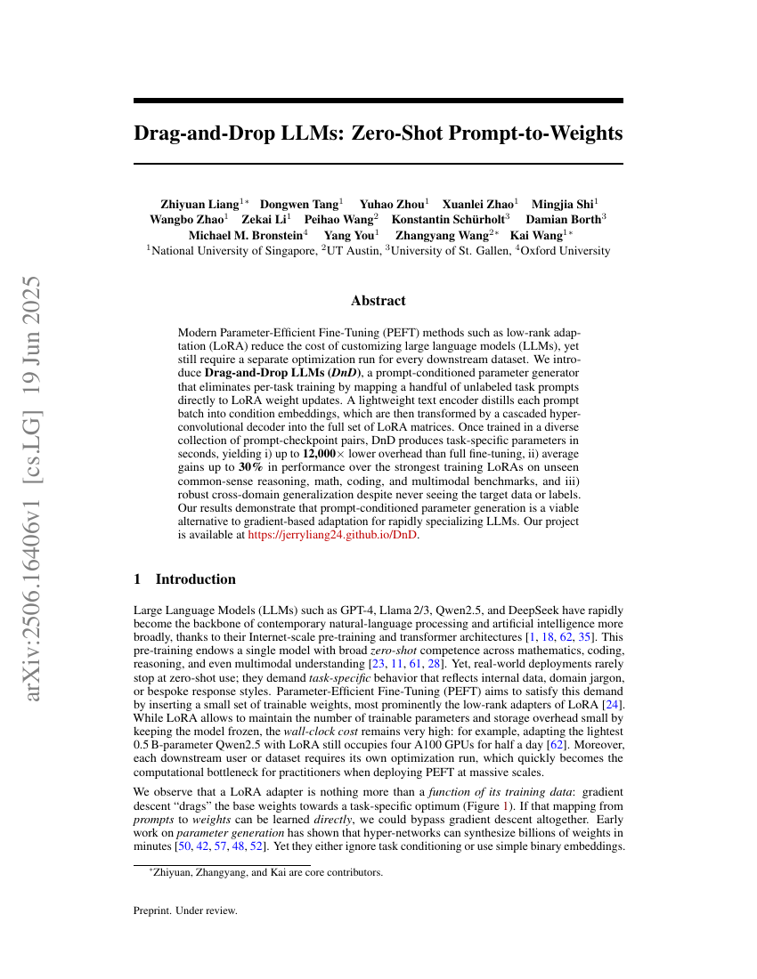 Drag-and-Drop LLMs: Zero-Shot Prompt-to-Weights