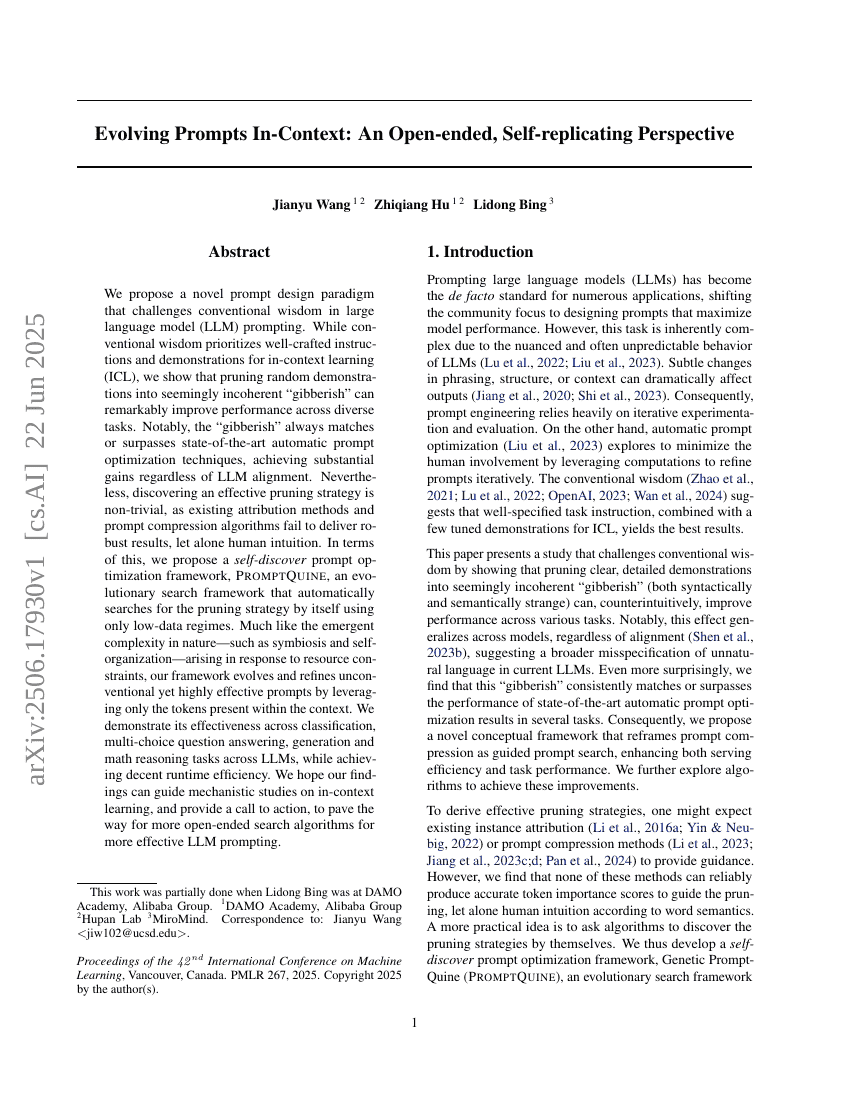 Evolving Prompts In-Context: An Open-ended, Self-replicating Perspective