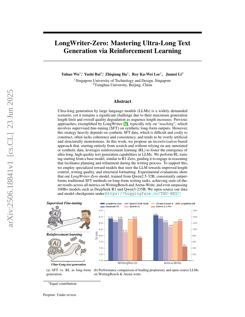 LongWriter-Zero: Mastering Ultra-Long Text Generation via Reinforcement
  Learning