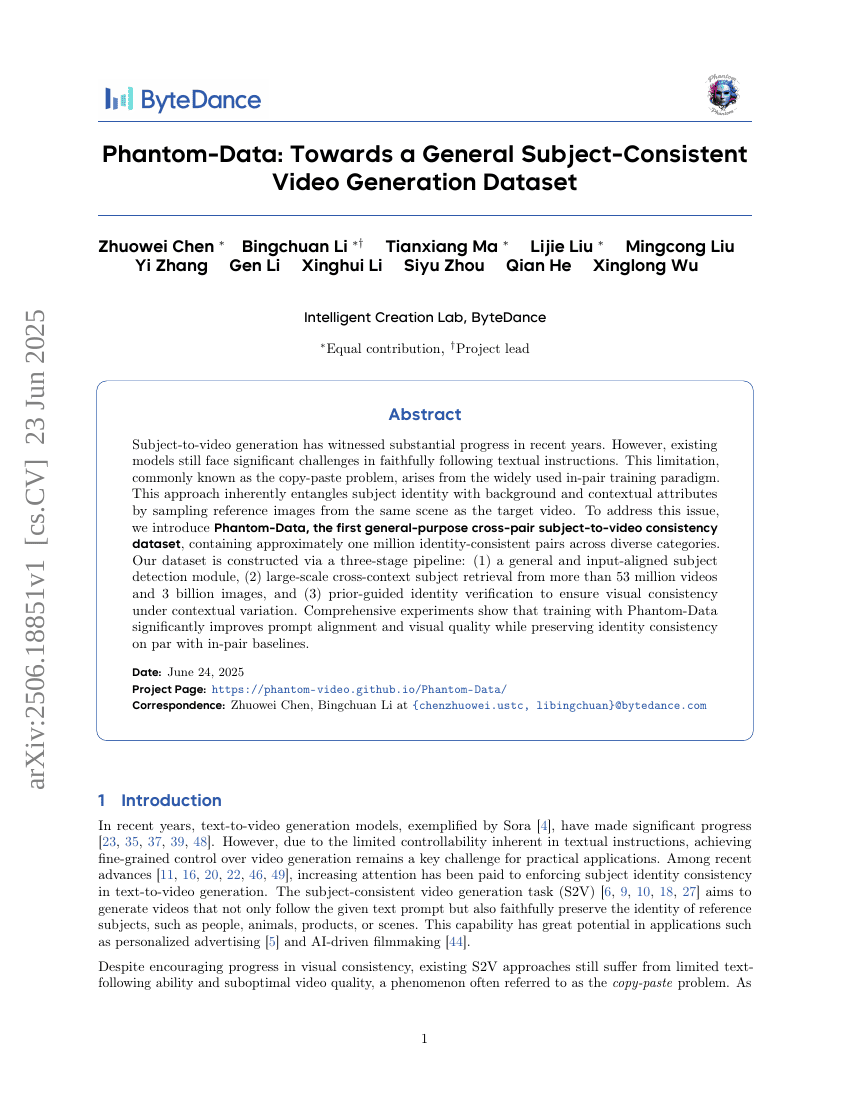 Phantom-Data : Towards a General Subject-Consistent Video Generation
  Dataset