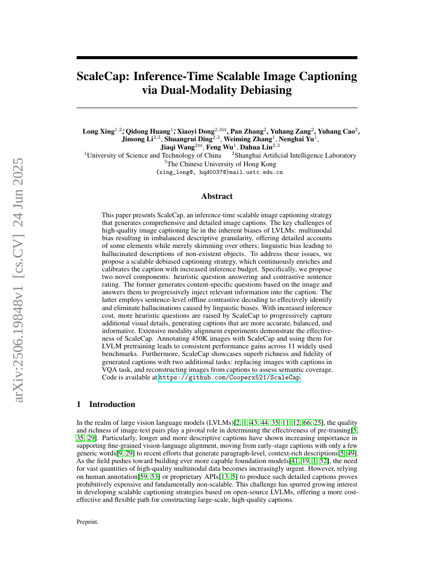 ScaleCap: Inference-Time Scalable Image Captioning via Dual-Modality
  Debiasing