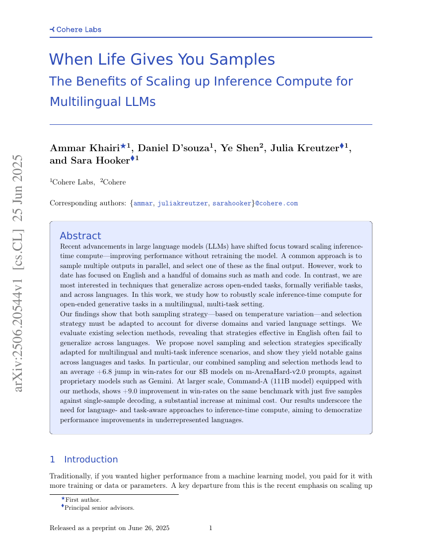 When Life Gives You Samples: The Benefits of Scaling up Inference
  Compute for Multilingual LLMs