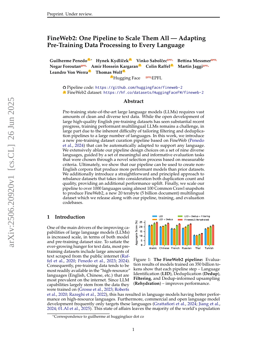 FineWeb2: One Pipeline to Scale Them All -- Adapting Pre-Training Data
  Processing to Every Language