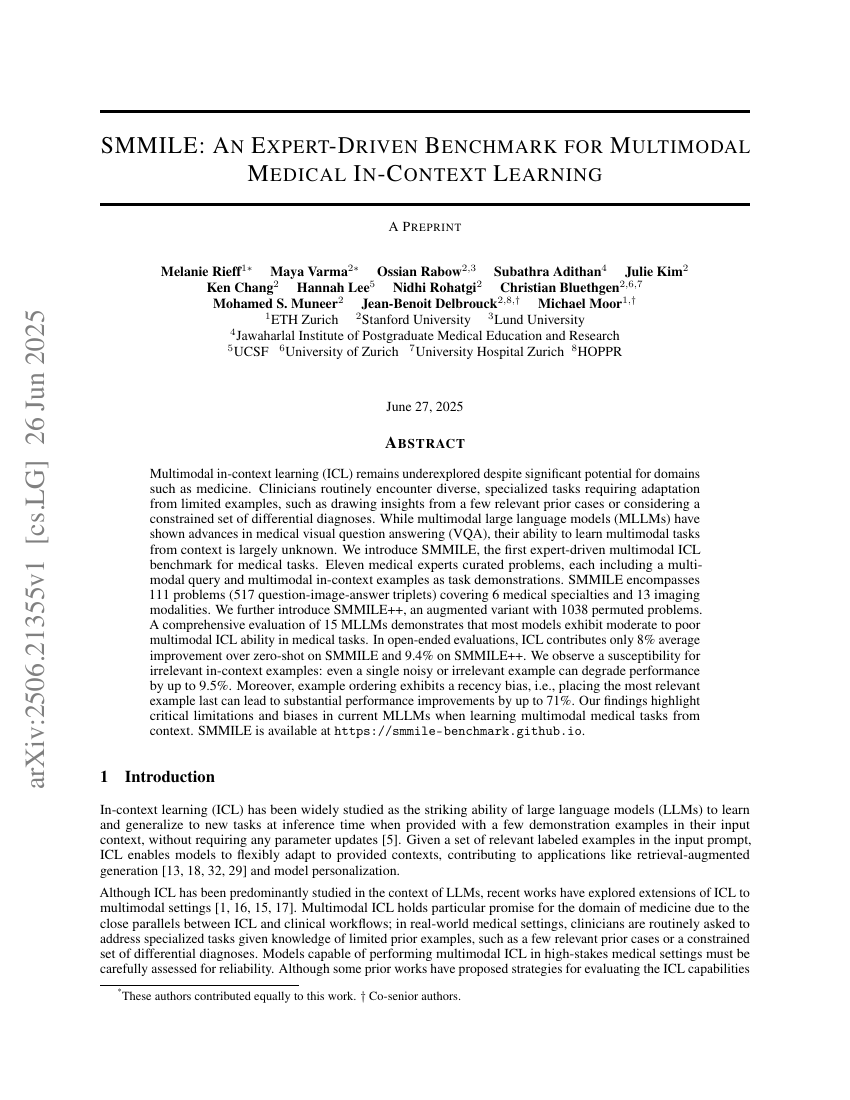 SMMILE: An Expert-Driven Benchmark for Multimodal Medical In-Context Learning