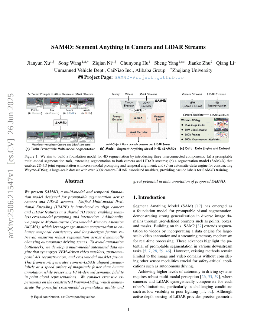 SAM4D: Segment Anything in Camera and LiDAR Streams